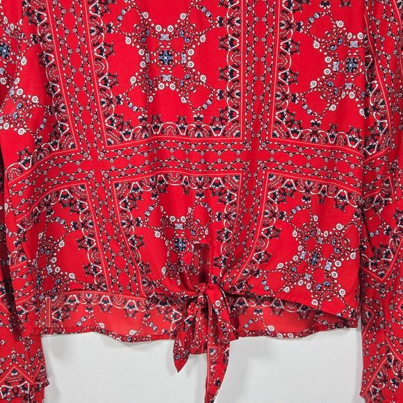 Altar'd State Red Badana Print Front Tie Top. Size Small - Picture 6 of 9